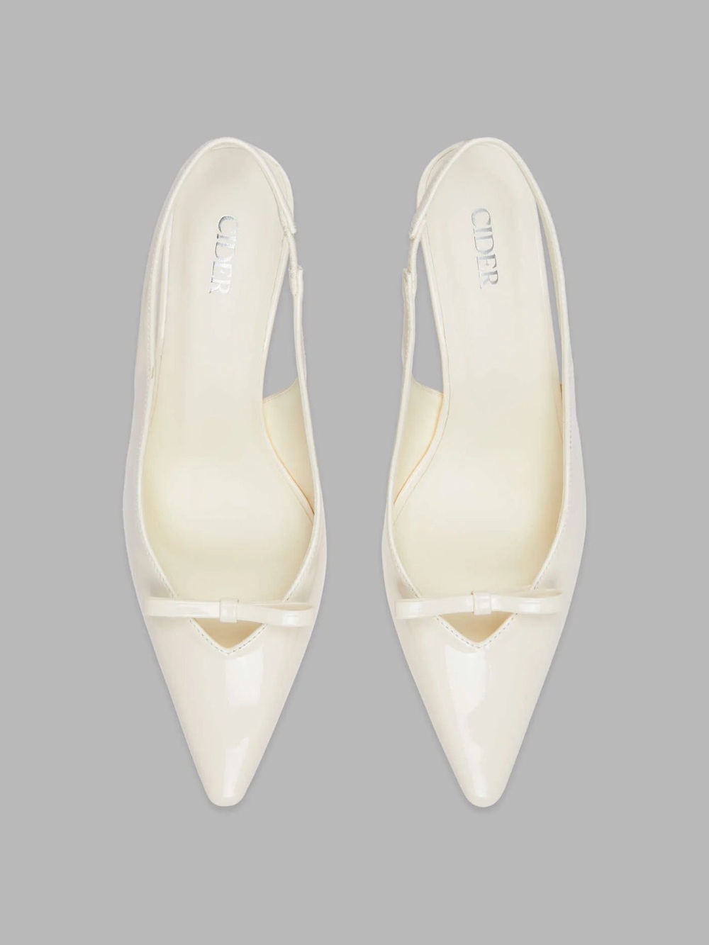 Women's Cream Slingback Pointed-Toe Heels with Bow - Picture 3 of 4